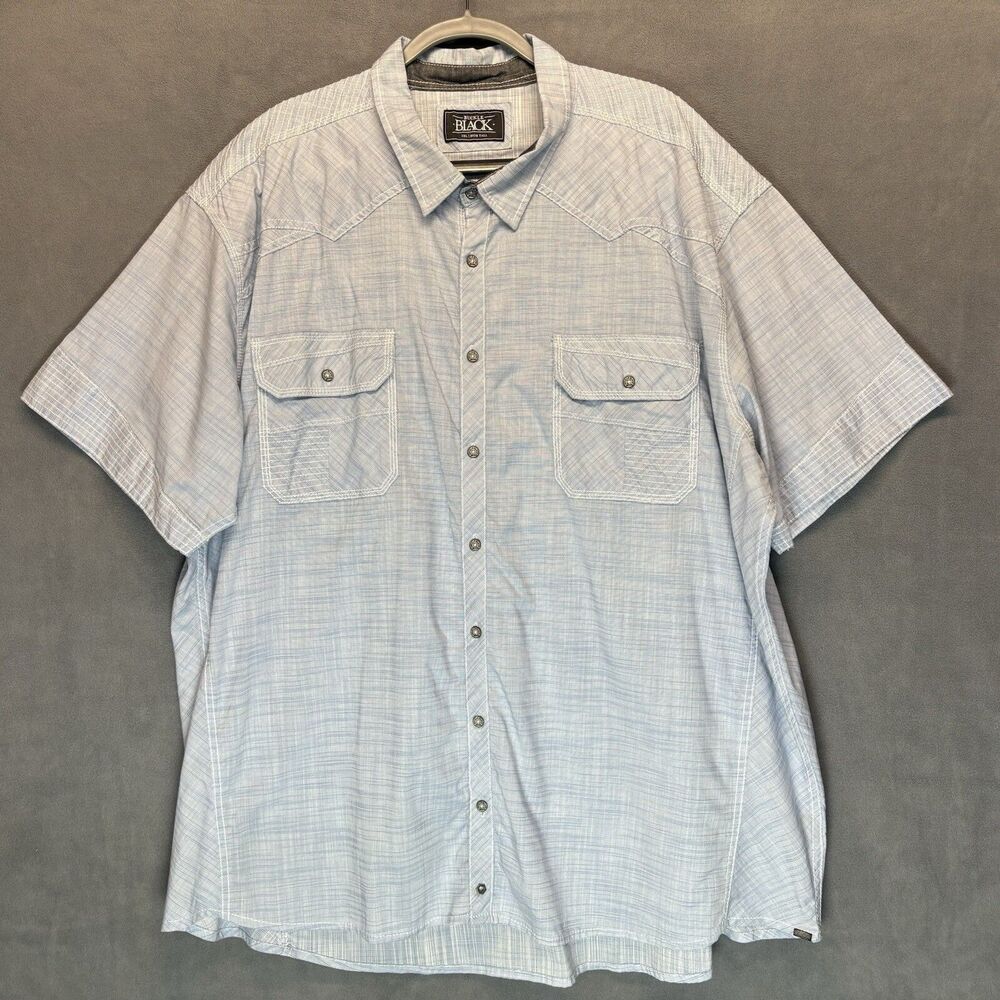 Buckle Black Western Shirt Mens Size 3XL Blue Embroidered Pockets Short Sleeve